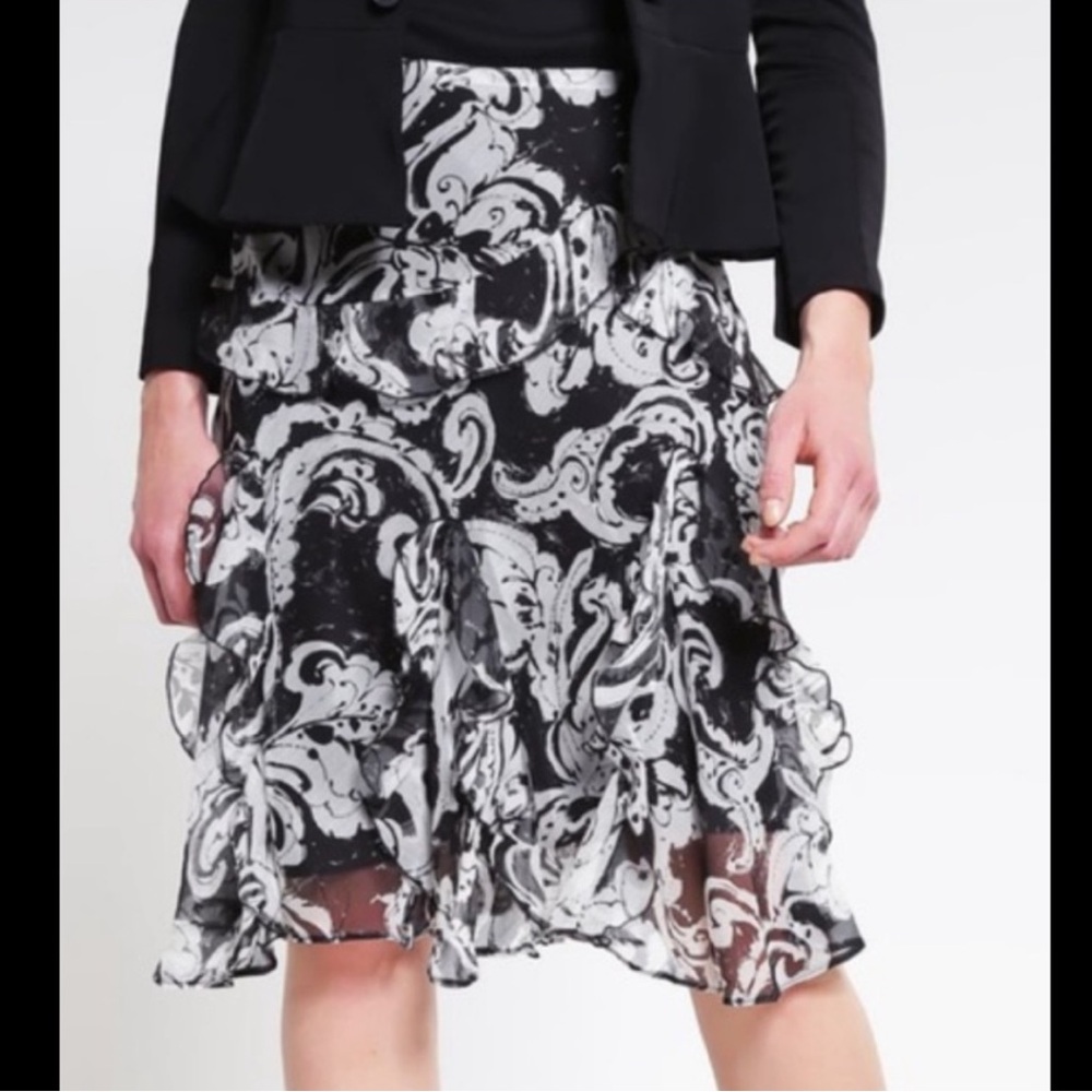 Lauren Ralph Lauren Black Pearl A-Line Midi Skirt Womens SZ XL Sheer Chiffon NEW